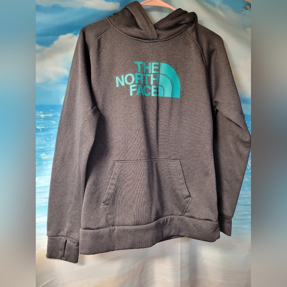 The North Face Gray with Turquoise Logo Women's Hoodie Sweatshirt Size Medium‎ - Picture 1 of 4